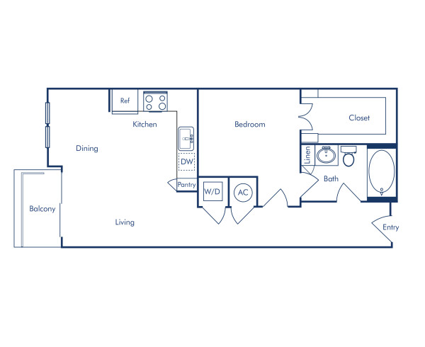 Camden Rainey Street apartments in Austin, TX one bedroom floor plan A3