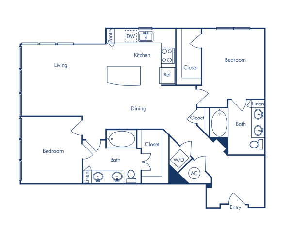 Camden Rainey Street apartments in Austin, TX floor plan B2 two bedroom