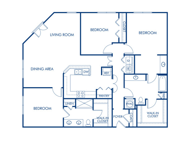 Blueprint of Dome Floor Plan, 3 Bedrooms and 2 Bathrooms at Camden Midtown Atlanta Apartments in Atlanta, GA