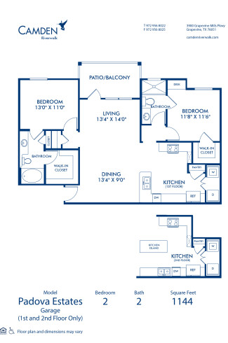 Blueprint of Padova Estates  - Garage Floor Plan, 2 Bedrooms and 2 Bathrooms at Camden Riverwalk Apartments in Grapevine, TX