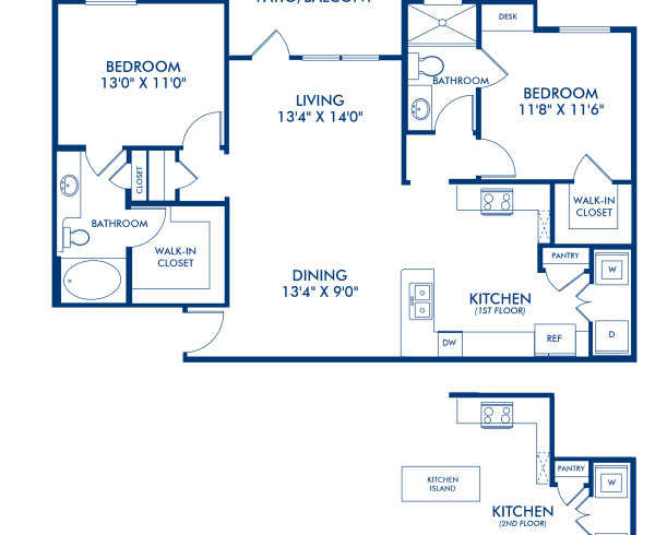 Blueprint of Padova Estates  - Garage Floor Plan, 2 Bedrooms and 2 Bathrooms at Camden Riverwalk Apartments in Grapevine, TX