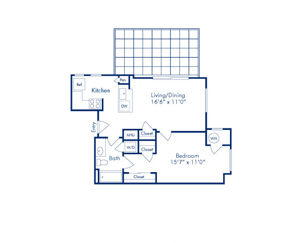 Blueprint of Quinn Floor Plan, 1 Bedroom and 1 Bathroom at Camden Potomac Yard Apartments in Arlington, VA