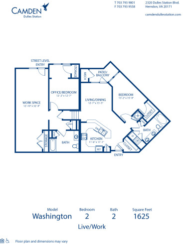 Blueprint of Washington (Live/Work) Floor Plan, 2 Bedrooms and 2 Bathrooms at Camden Dulles Station Apartments in Herndon, VA