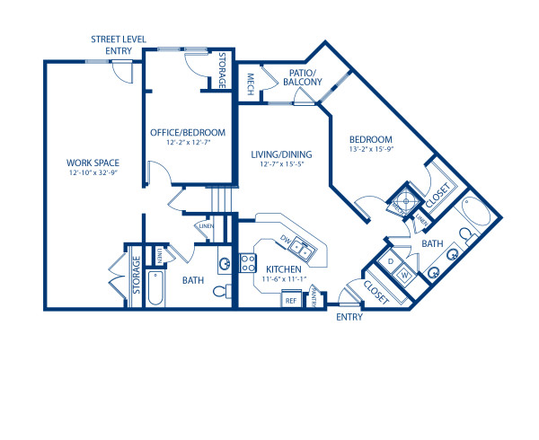 Blueprint of Washington (Live/Work) Floor Plan, 2 Bedrooms and 2 Bathrooms at Camden Dulles Station Apartments in Herndon, VA
