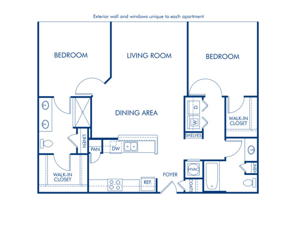 Blueprint of Plaza Floor Plan, 2 Bedrooms and 2 Bathrooms at Camden Midtown Atlanta Apartments in Atlanta, GA