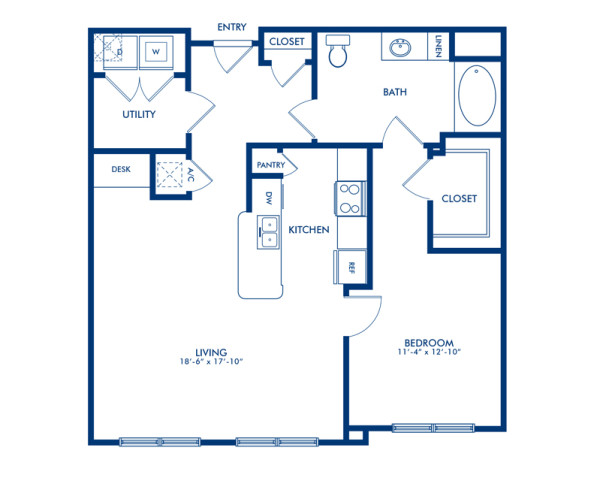 Blueprint of La Branch 5H Floor Plan, 1 Bedroom and 1 Bathroom at Camden Travis Street Apartments in Houston, TX