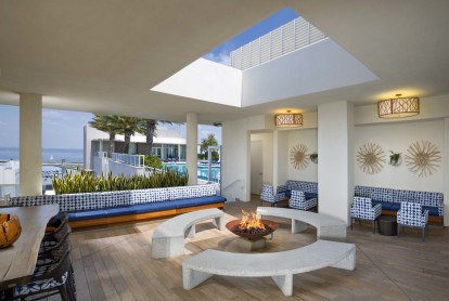 Outdoor rooftop fireplace lounge