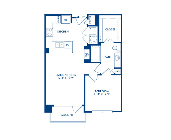 Blueprint of A6.1 Floor Plan, 1 Bedroom and 1 Bathroom at Camden Victory Park Apartments in Dallas, TX