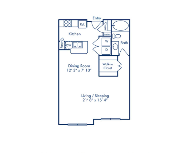Blueprint of Athens Floor Plan, Studio with 1 Bathroom at Camden Plaza Apartments in Houston, TX