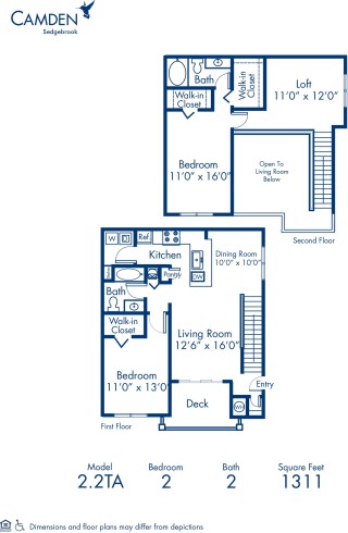 Blueprint of 2.2TA Floor Plan, 2 Bedrooms and 2 Bathrooms at Camden Sedgebrook Apartments in Huntersville, NC