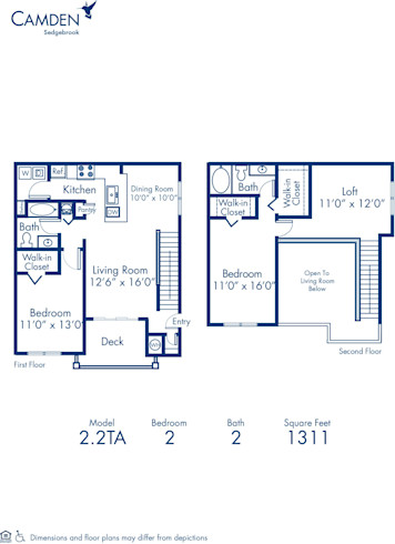 Blueprint of 2.2TA Floor Plan, 2 Bedrooms and 2 Bathrooms at Camden Sedgebrook Apartments in Huntersville, NC