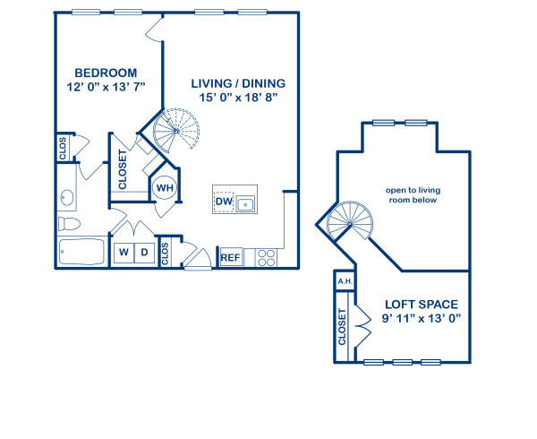 Blueprint of 1CL Floor Plan, 1 Bedroom and 1 Bathroom at Camden Monument Place Apartments in Fairfax, VA