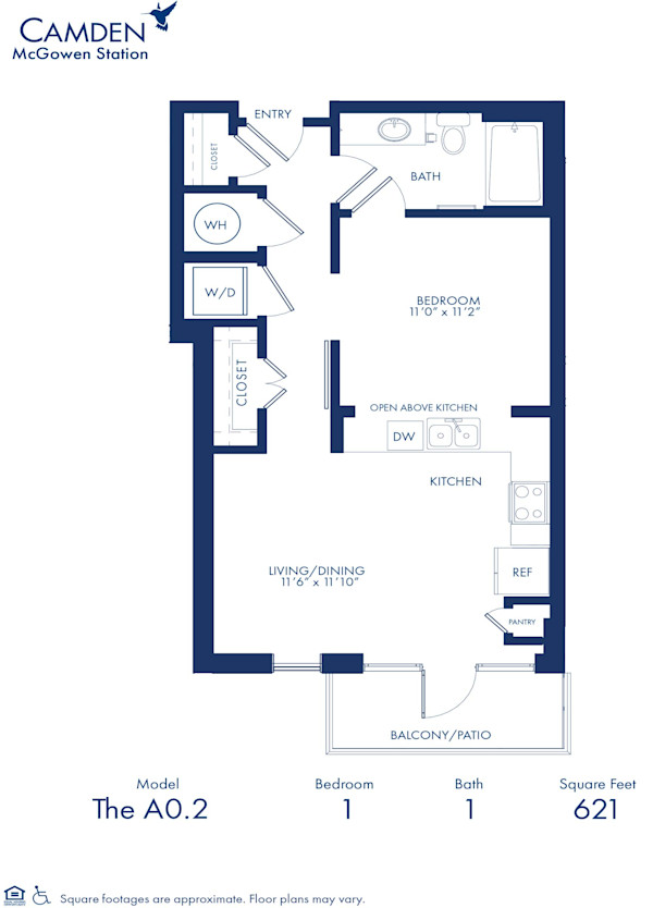 Blueprint of A0.2 Floor Plan, Studio and One Bathroom Apartment at Camden McGowen Station Apartments in Midtown Houston, TX