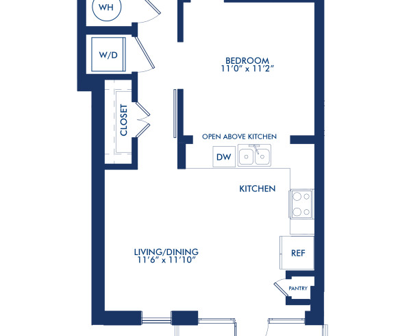 Blueprint of A0.2 Floor Plan, Studio and One Bathroom Apartment at Camden McGowen Station Apartments in Midtown Houston, TX