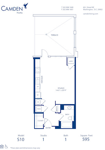 Blueprint of S10 Floor Plan, Studio with 1 Bathroom at Camden NoMa Apartments in Washington, DC