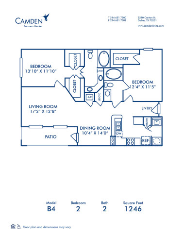 Blueprint of B4 Floor Plan, 2 Bedrooms and 2 Bathrooms at Camden Farmers Market Apartments in Dallas, TX