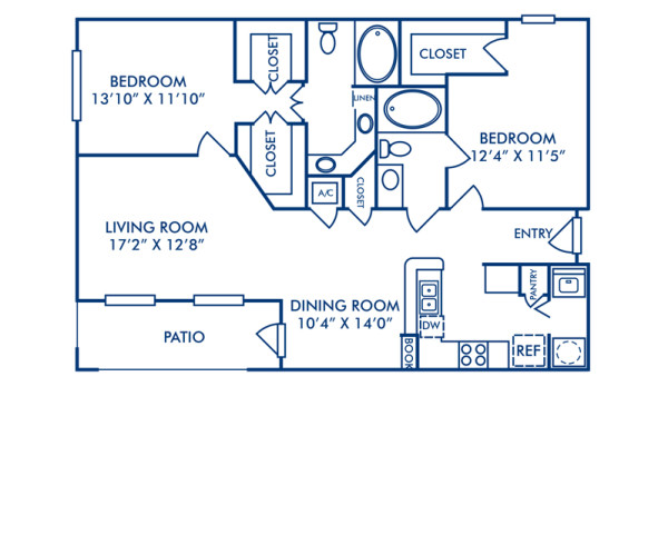 Blueprint of B4 Floor Plan, 2 Bedrooms and 2 Bathrooms at Camden Farmers Market Apartments in Dallas, TX