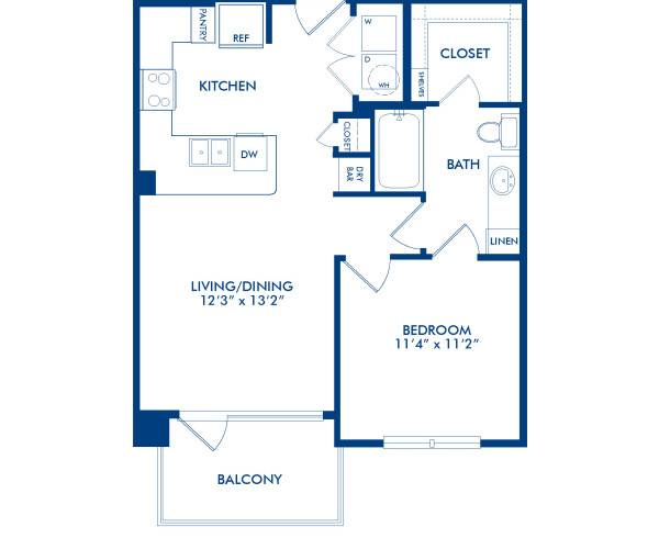 Blueprint of A2.2 Floor Plan, 1 Bedroom and 1 Bathroom at Camden Victory Park Apartments in Dallas, TX