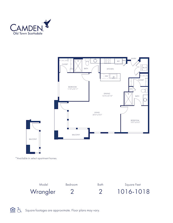 Camden Old Town Scottsdale apartments in Scottsdale, AZ two bedroom Wrangler floor plan