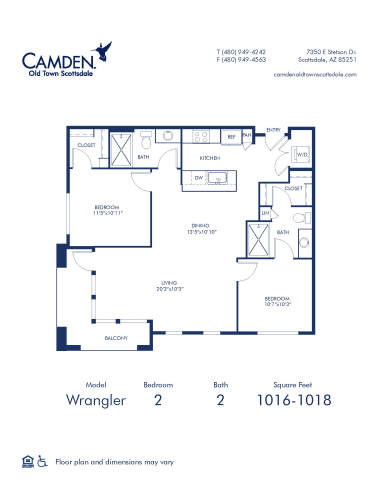 Camden Old Town Scottsdale apartments in Scottsdale, AZ two bedroom Wrangler floor plan