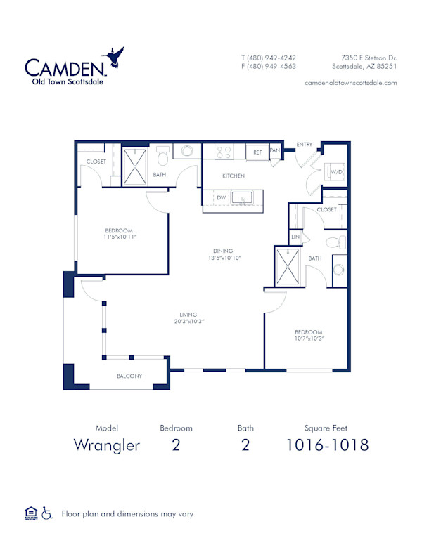 Camden Old Town Scottsdale apartments in Scottsdale, AZ two bedroom Wrangler floor plan