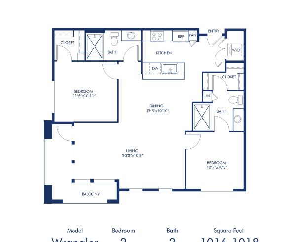 Camden Old Town Scottsdale apartments in Scottsdale, AZ two bedroom Wrangler floor plan