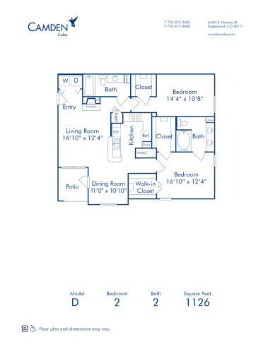 Blueprint of D Floor Plan, 2 Bedrooms and 2 Bathrooms at Camden Caley Apartments in Englewood, CO