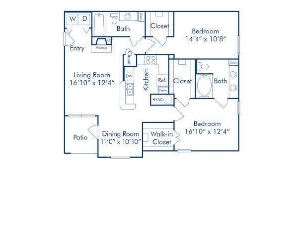 Blueprint of D Floor Plan, 2 Bedrooms and 2 Bathrooms at Camden Caley Apartments in Englewood, CO