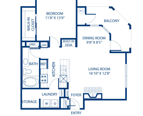 Blueprint of 1.1L Floor Plan, 1 Bedroom and 1 Bathroom at Camden Lansdowne Apartments in Lansdowne, VA