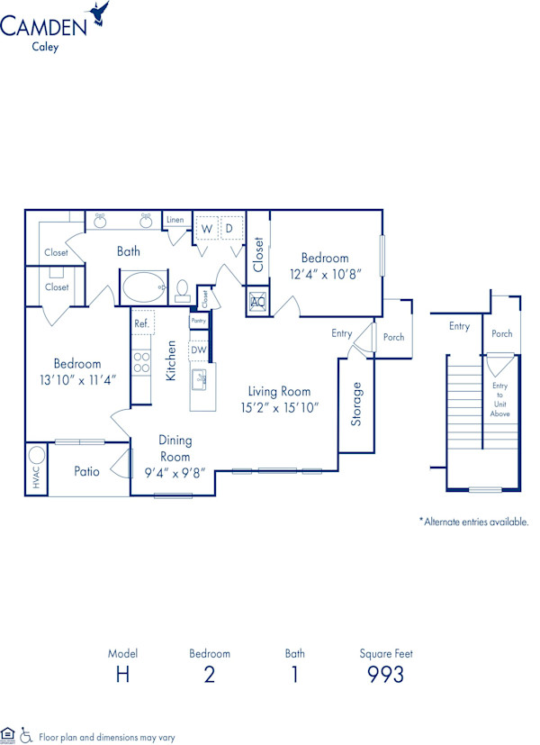 Blueprint of H1 Floor Plan, 2 Bedrooms and 1 Bathroom at Camden Caley Apartments in Englewood, CO