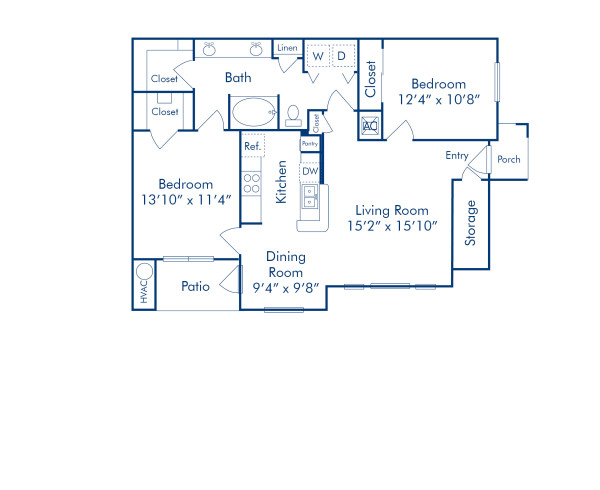Blueprint of H1 Floor Plan, 2 Bedrooms and 1 Bathroom at Camden Caley Apartments in Englewood, CO