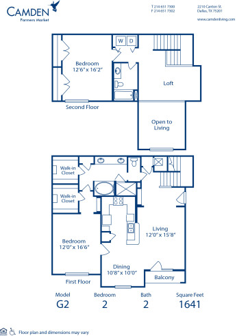 Blueprint of G2 Floor Plan, 2 Bedrooms and 2 Bathrooms at Camden Farmers Market Apartments in Dallas, TX