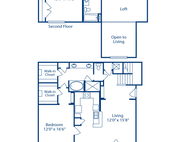 Blueprint of G2 Floor Plan, 2 Bedrooms and 2 Bathrooms at Camden Farmers Market Apartments in Dallas, TX