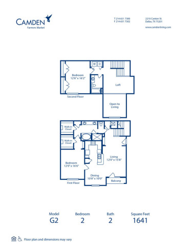 Blueprint of G2 Floor Plan, 2 Bedrooms and 2 Bathrooms at Camden Farmers Market Apartments in Dallas, TX