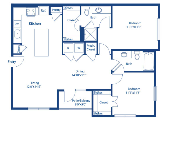 Blueprint of the Shepherd floor plan at Camden Cypress Creek II apartments in Houston, TX