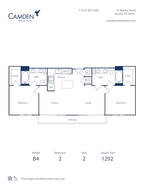 Camden Rainey Street apartments in Austin, TX floor plan B4 two bedroom