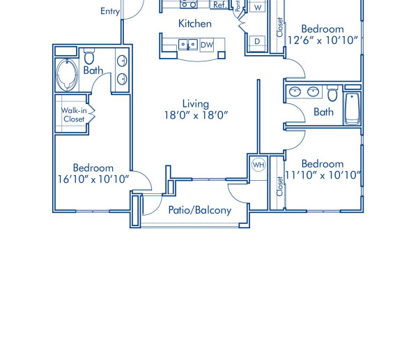 Blueprint of C1 Floor Plan, 3 Bedrooms and 2 Bathrooms at Camden Sierra at Otay Ranch Apartments in Chula Vista, CA