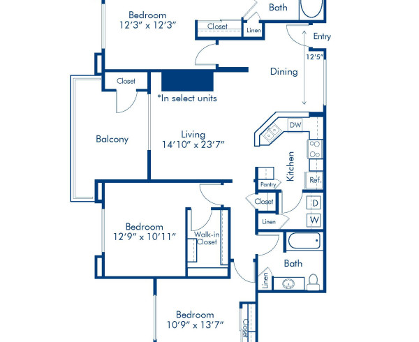 Blueprint of 3A Floor Plan, 3 Bedrooms and 2 Bathrooms at Camden Montierra Apartments in Scottsdale, AZ