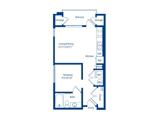 Camden North End apartments in Phoenix, Arizona studio floor plan S2.2