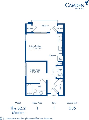 Camden North End apartments in Phoenix, Arizona studio floor plan S2.2