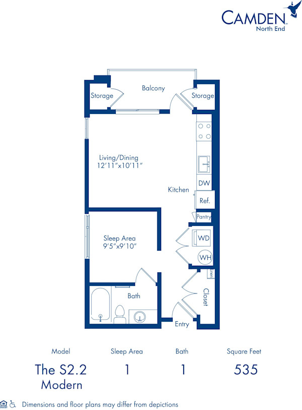 Camden North End apartments in Phoenix, Arizona studio floor plan S2.2