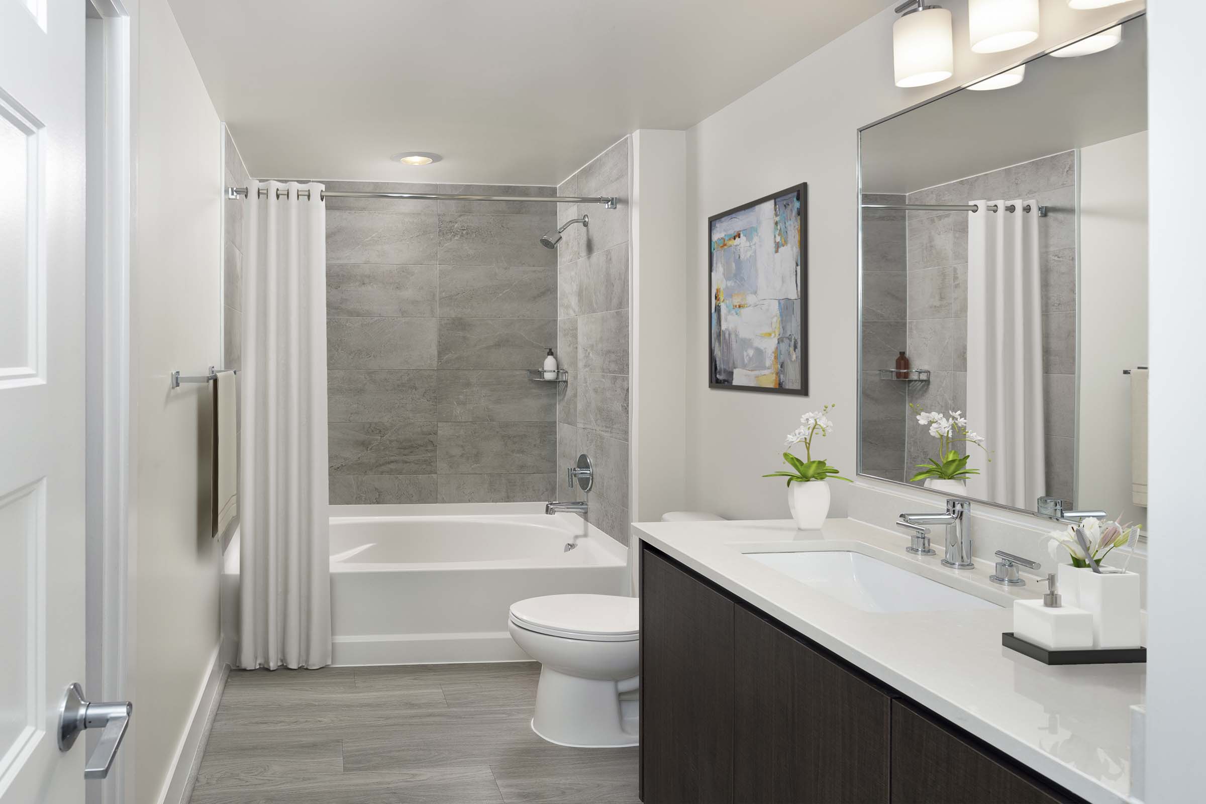 Sleek contemporary style bathroom with bathtub
