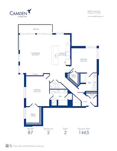 Floor Plan B7 two bedroom at Camden Franklin Park in Franklin, TN