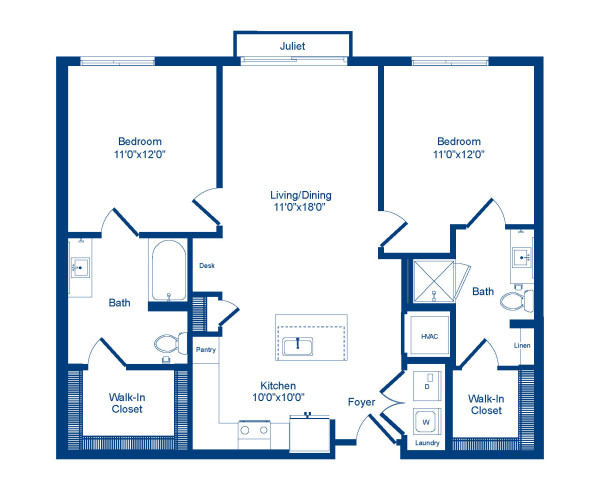 Camden Franklin Park apartments two bedroom floor plan B2-A