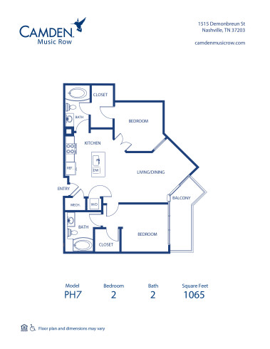 Blueprint of P7 Floor Plan, 2 Bedrooms and 2.5 Bathrooms at Camden Music Row Apartments in Nashville, TN