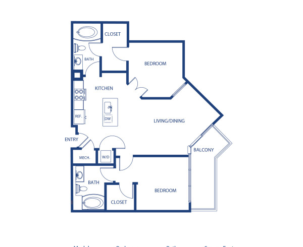 Blueprint of P7 Floor Plan, 2 Bedrooms and 2.5 Bathrooms at Camden Music Row Apartments in Nashville, TN