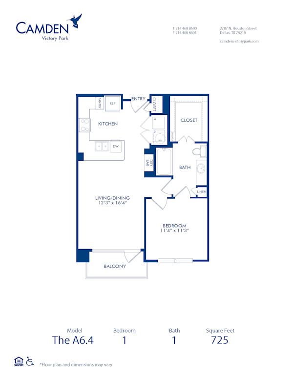 Blueprint of A6.4 Floor Plan, 1 Bedroom and 1 Bathroom at Camden Victory Park Apartments in Dallas, TX