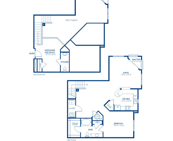Blueprint of Aspen Hill Floor Plan, 1 Bedroom and 1.5 Bathrooms at Camden College Park Apartments in College Park, MD