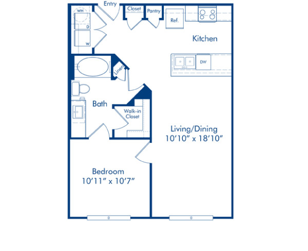 Blueprint of Bluebonnet Floor Plan, 1 Bedroom and 1 Bathroom at Camden Lamar Heights Apartments in Austin, TX