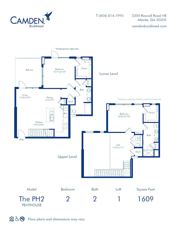 2 bed x 2 bath floor plan (PH2) at Camden Buckhead apartments in Atlanta, GA